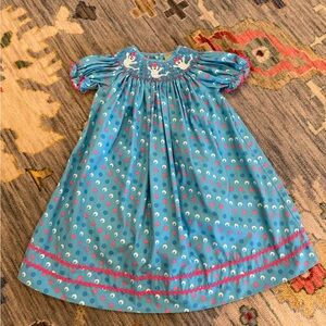 Classic Whimsy Toddler Girls Smocked Blue Ghosts Halloween Bishop Dress 3T Boo